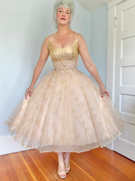 1950s Embroidered Spiderweb & Lurex Party Dress