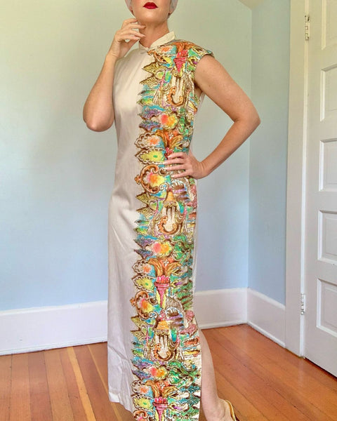 1960s “Liberty House by Tori Richard Honolulu” Psychedelic Cheongsam Maxi