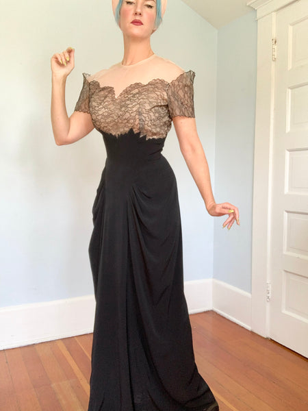 Unworn 1940s “Emma Domb California” Illusion Evening Gown