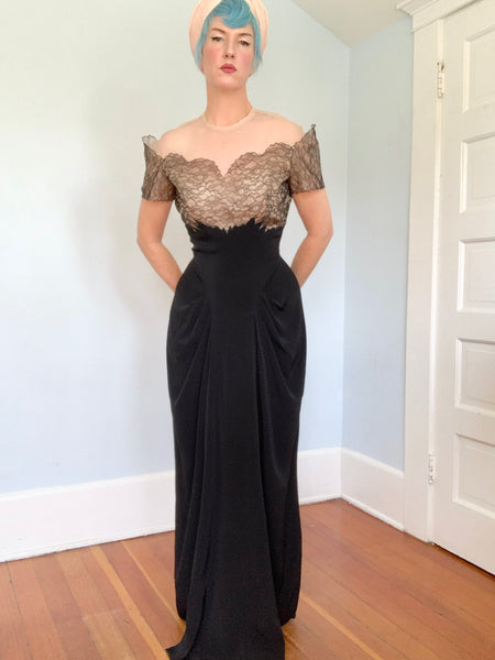 Unworn 1940s “Emma Domb California” Illusion Evening Gown