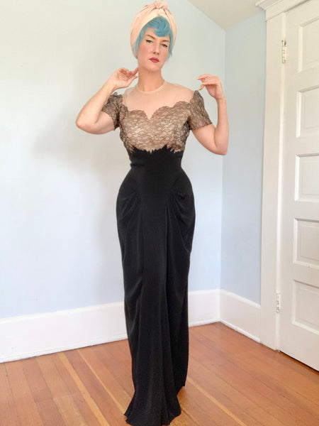 Unworn 1940s “Emma Domb California” Illusion Evening Gown