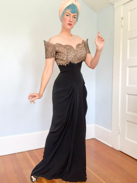 Unworn 1940s “Emma Domb California” Illusion Evening Gown