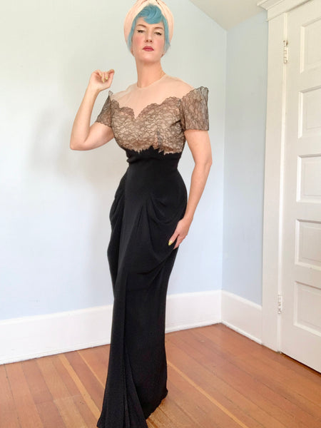 Unworn 1940s “Emma Domb California” Illusion Evening Gown
