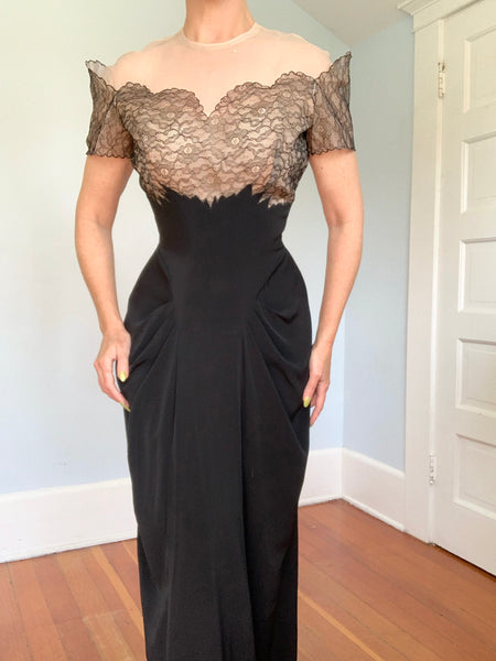 Unworn 1940s “Emma Domb California” Illusion Evening Gown