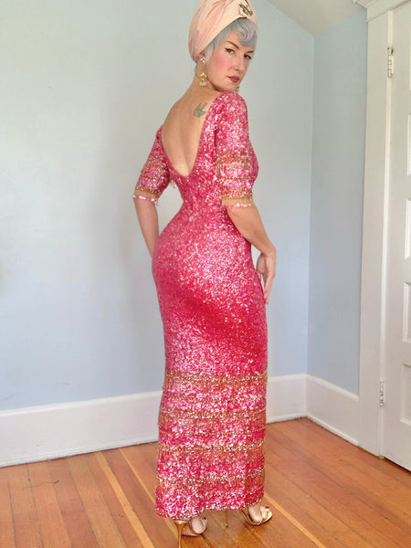 1960s “Gene Shelly’s Boutique Internationale” Hand Sequined Wool Evening Gown