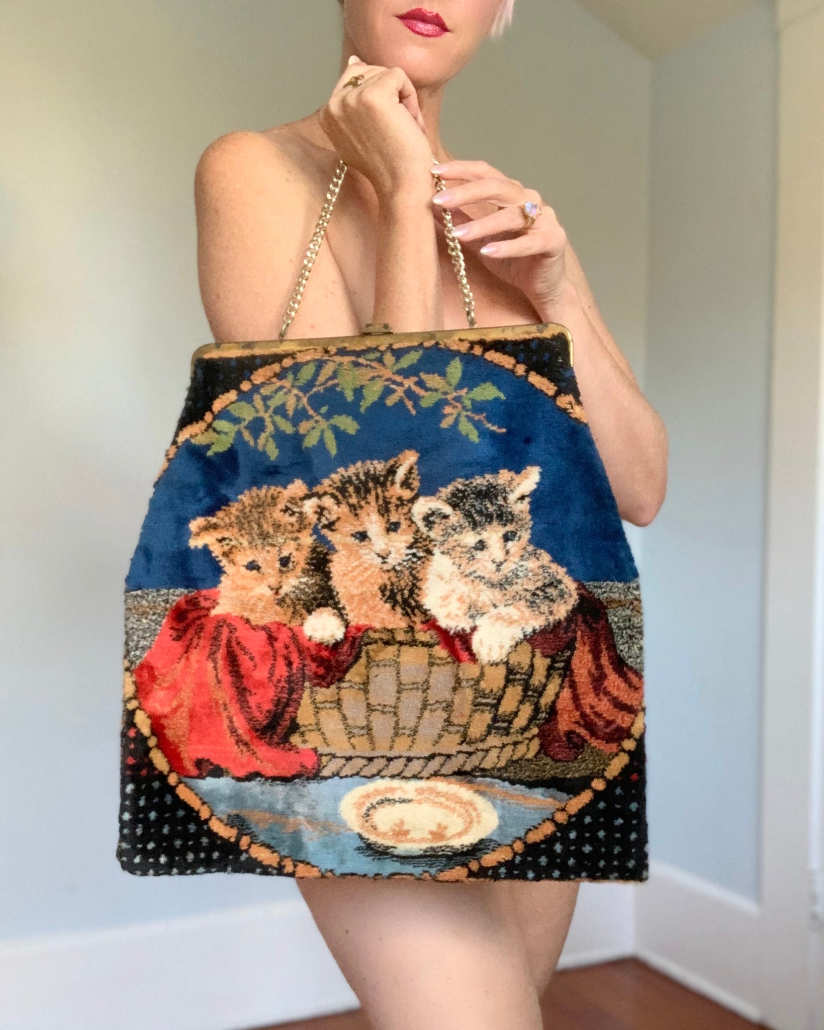 1960s Kittens Chenille Carpet Bag