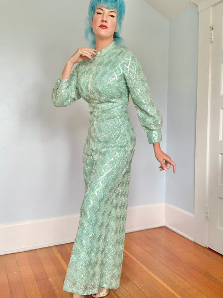 Custom Made 1960s Iridescent Tulle Over Satin Palazzo Pant Jumpsuit