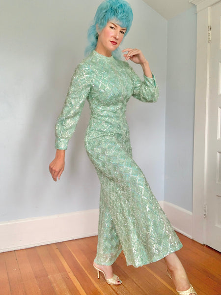 Custom Made 1960s Iridescent Tulle Over Satin Palazzo Pant Jumpsuit