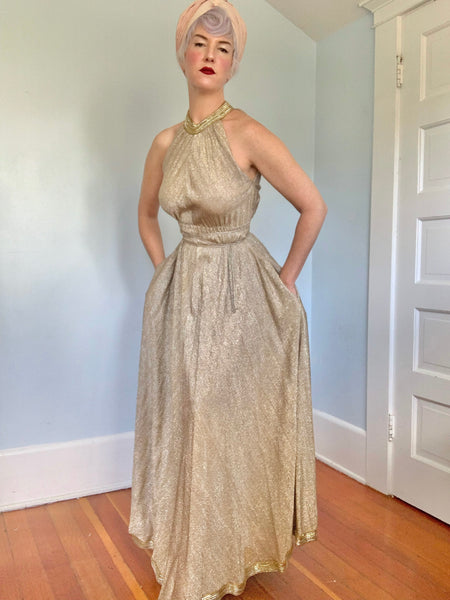 1960s Rayon Lurex Goddess Maxi
