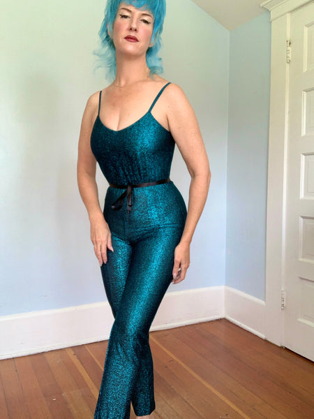 1970s Metallic Turquoise Lurex Catsuit