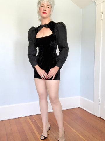 1960s Inspired “Alexa Chung” Velvet & Taffeta Mini Dress