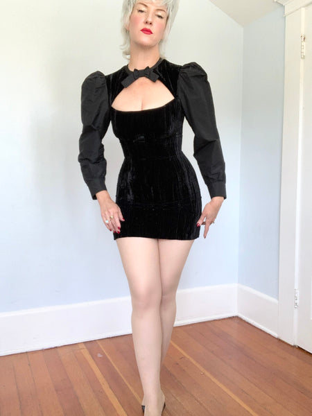 1960s Inspired “Alexa Chung” Velvet & Taffeta Mini Dress