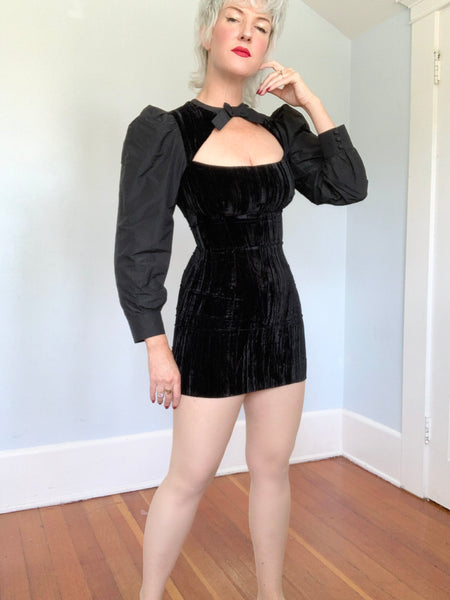 1960s Inspired “Alexa Chung” Velvet & Taffeta Mini Dress