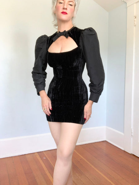 1960s Inspired “Alexa Chung” Velvet & Taffeta Mini Dress