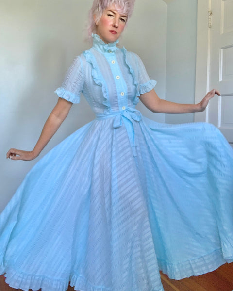 1970s “Jean Varon” Seersucker Maxi Gown