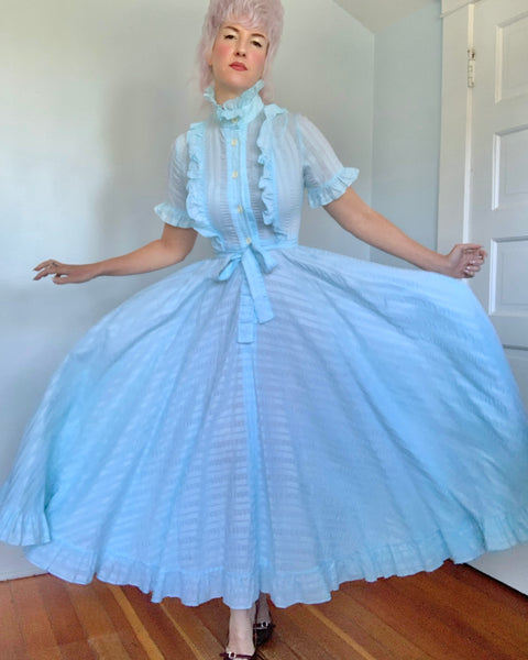 1970s “Jean Varon” Seersucker Maxi Gown
