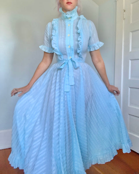 1970s “Jean Varon” Seersucker Maxi Gown