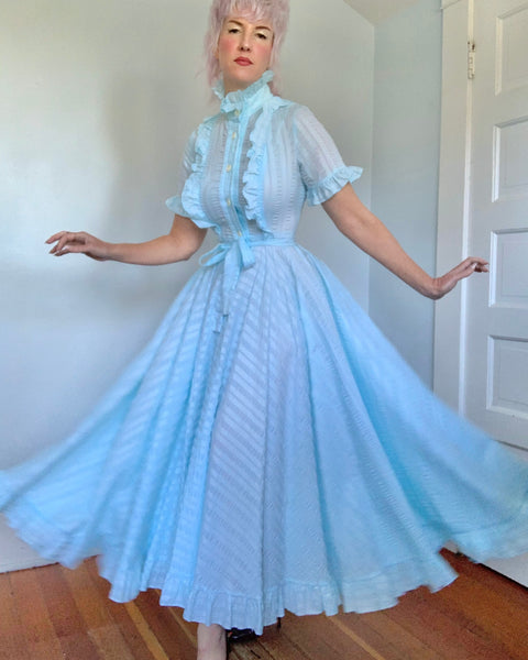 1970s “Jean Varon” Seersucker Maxi Gown