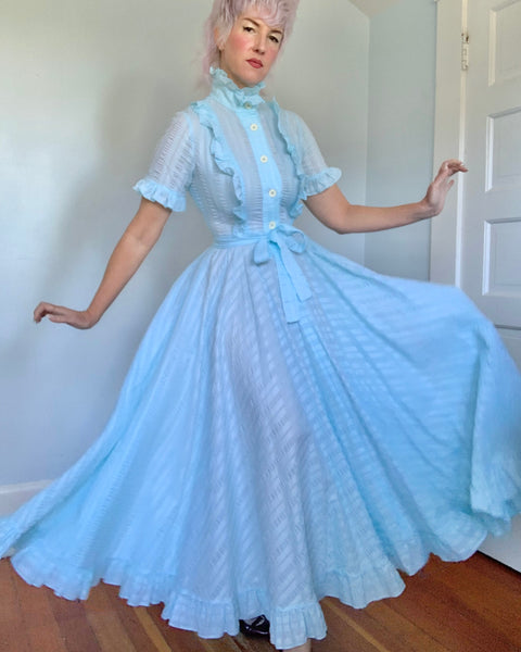 1970s “Jean Varon” Seersucker Maxi Gown