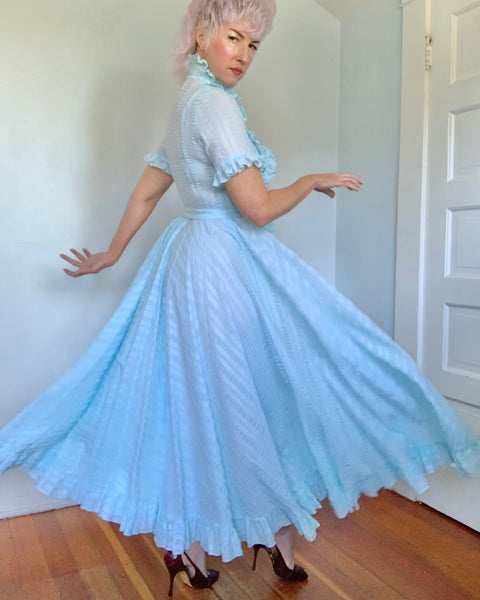 1970s “Jean Varon” Seersucker Maxi Gown
