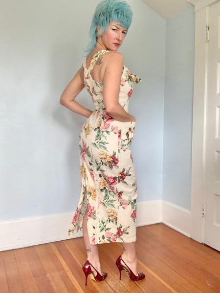 1980s “Karen Alexander” Textured Cotton Hourglass 2-Way-Zip Front Wiggle Dress