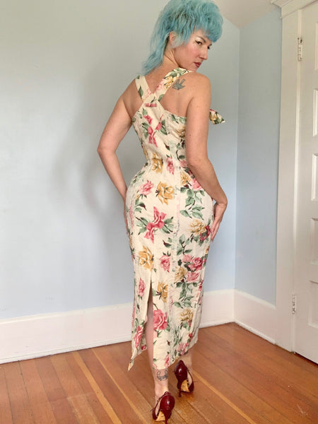1980s “Karen Alexander” Textured Cotton Hourglass 2-Way-Zip Front Wiggle Dress