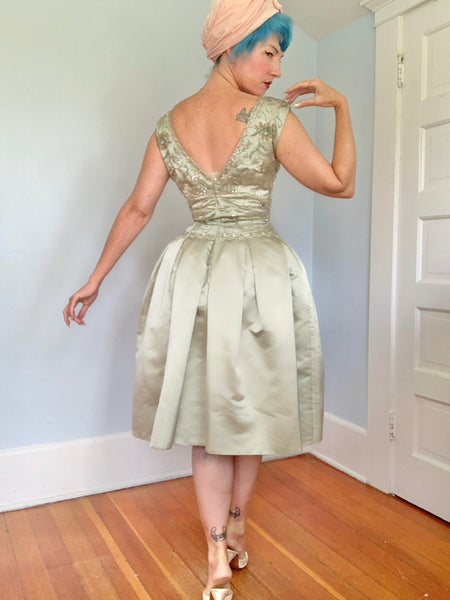 1950s “Gothé New York Paris” Silk Hand Detailed Party Dress