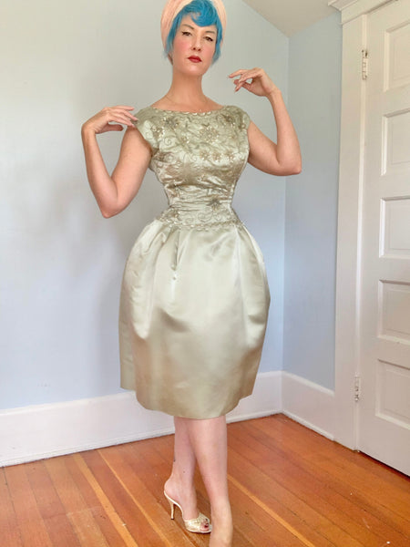 1950s “Gothé New York Paris” Silk Hand Detailed Party Dress