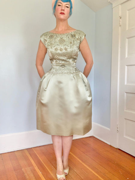 1950s “Gothé New York Paris” Silk Hand Detailed Party Dress