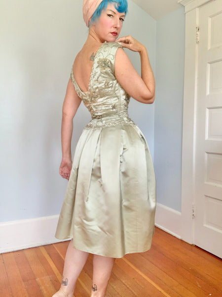 1950s “Gothé New York Paris” Silk Hand Detailed Party Dress