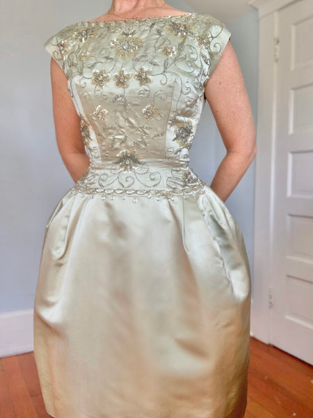 1950s “Gothé New York Paris” Silk Hand Detailed Party Dress
