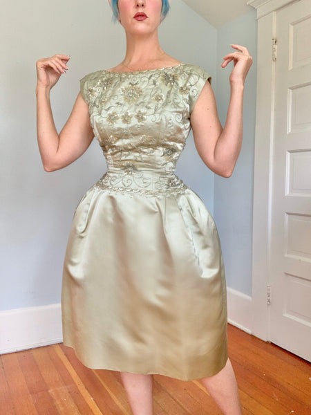 1950s “Gothé New York Paris” Silk Hand Detailed Party Dress