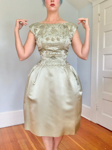 1950s “Gothé New York Paris” Silk Hand Detailed Party Dress