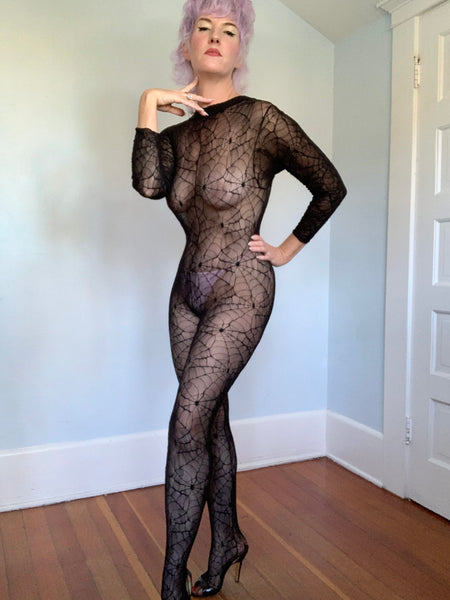 Deadstock In Package Y2K Stretch Mesh Spiderweb Catsuit