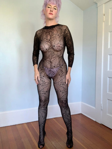Deadstock In Package Y2K Stretch Mesh Spiderweb Catsuit