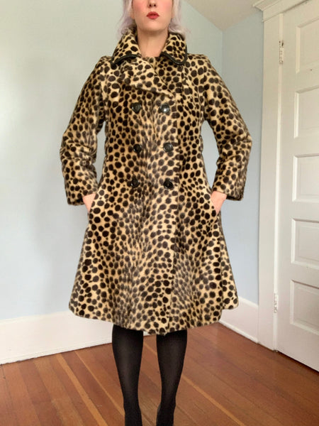 1960s Faux Cheetah Fur Trapeze Coat
