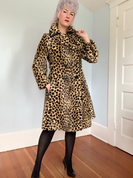 1960s Faux Cheetah Fur Trapeze Coat