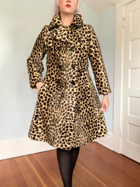1960s Faux Cheetah Fur Trapeze Coat