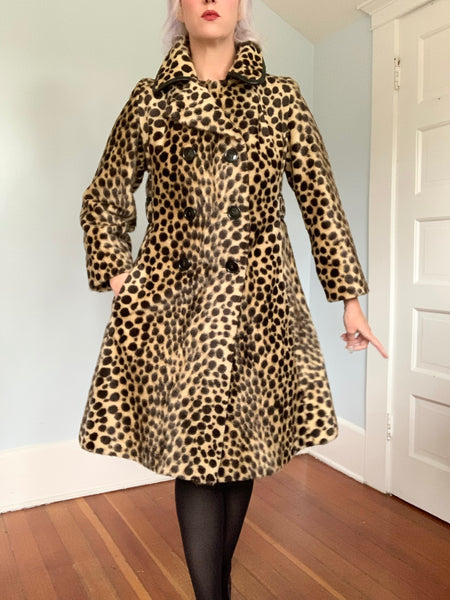 1960s Faux Cheetah Fur Trapeze Coat