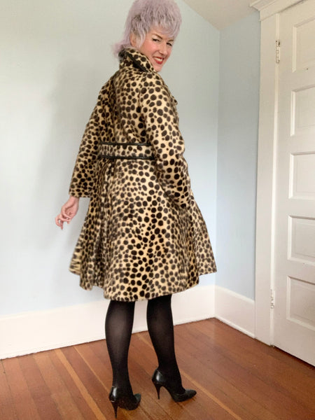 1960s Faux Cheetah Fur Trapeze Coat