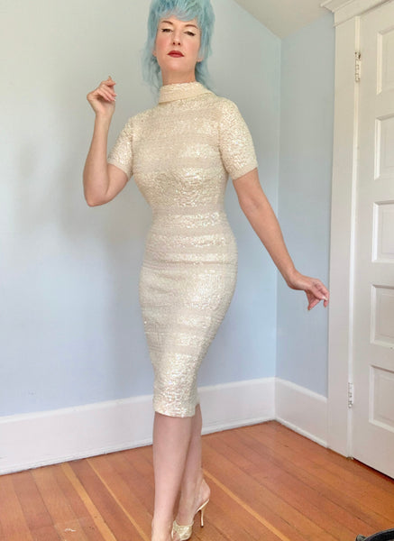 1960s Hand Made Wool Knit Cocktail Dress Covered in Sequins by “Imperial”