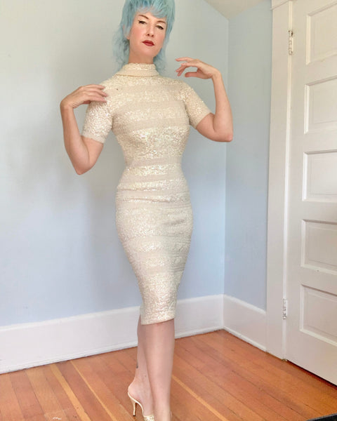 1960s Hand Made Wool Knit Cocktail Dress Covered in Sequins by “Imperial”