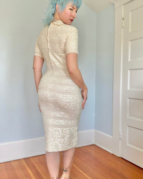 1960s Hand Made Wool Knit Cocktail Dress Covered in Sequins by “Imperial”