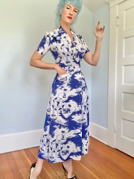 1930s Cold Rayon Custom Hawaiian Wrap Dress