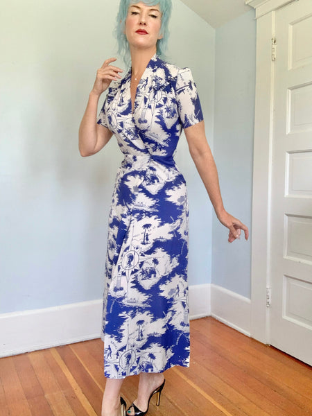 1930s Cold Rayon Custom Hawaiian Wrap Dress