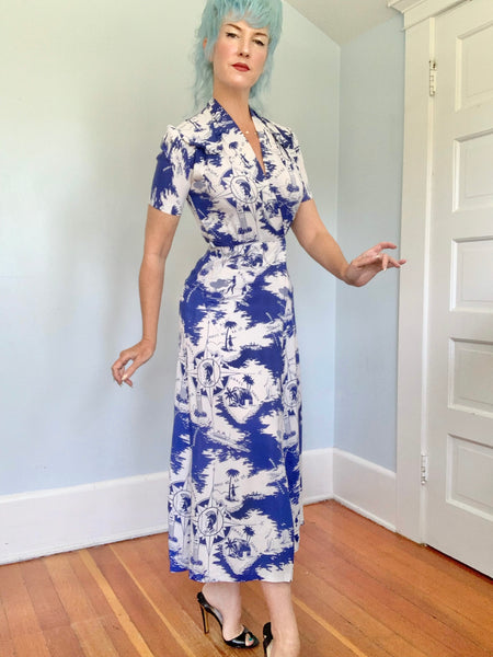 1930s Cold Rayon Custom Hawaiian Wrap Dress