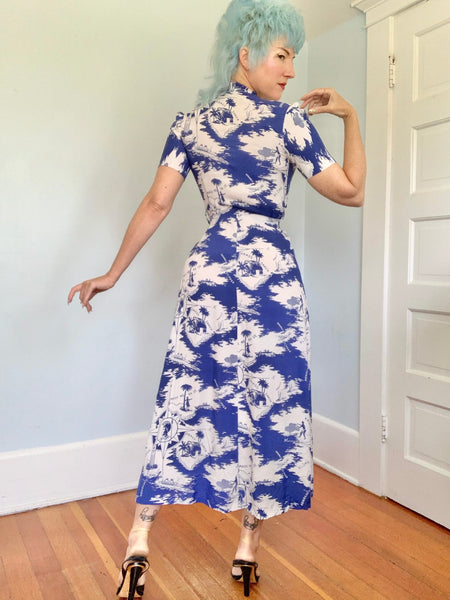 1930s Cold Rayon Custom Hawaiian Wrap Dress
