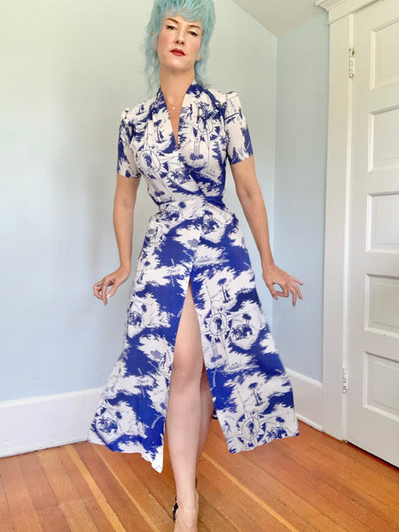 1930s Cold Rayon Custom Hawaiian Wrap Dress
