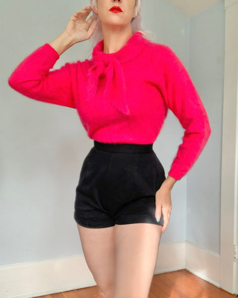 1960s Hottest Pink Angora Sweater Girl Sweater