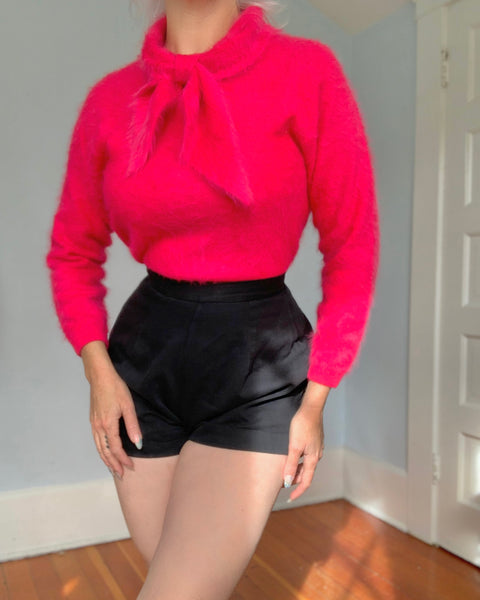1960s Hottest Pink Angora Sweater Girl Sweater